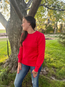 Fiery Red Ribbed Textured Sweater