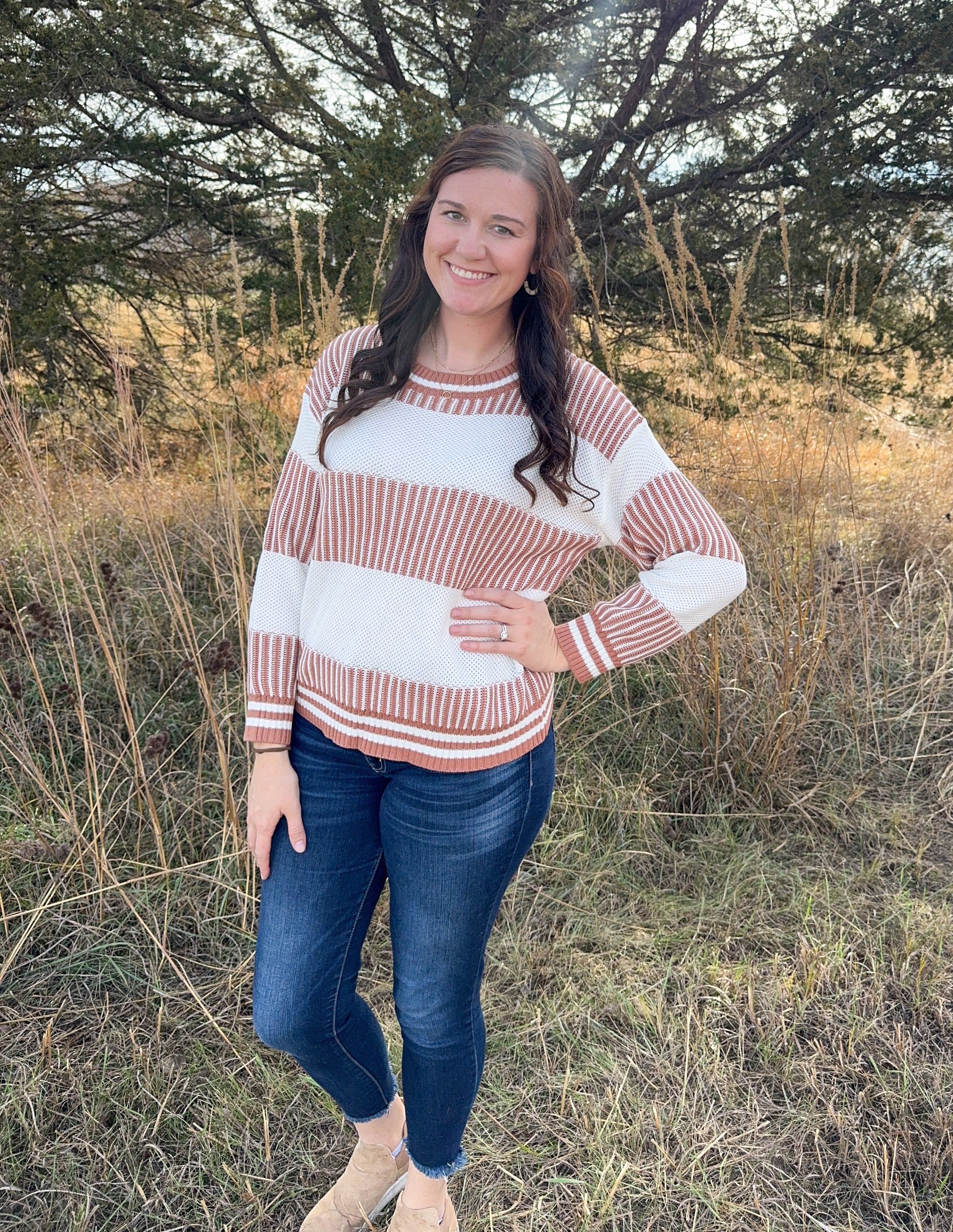 Khaki Two Tone Striped Sweater