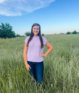 Lavender Ribbed Short Sleeve Sweater Top