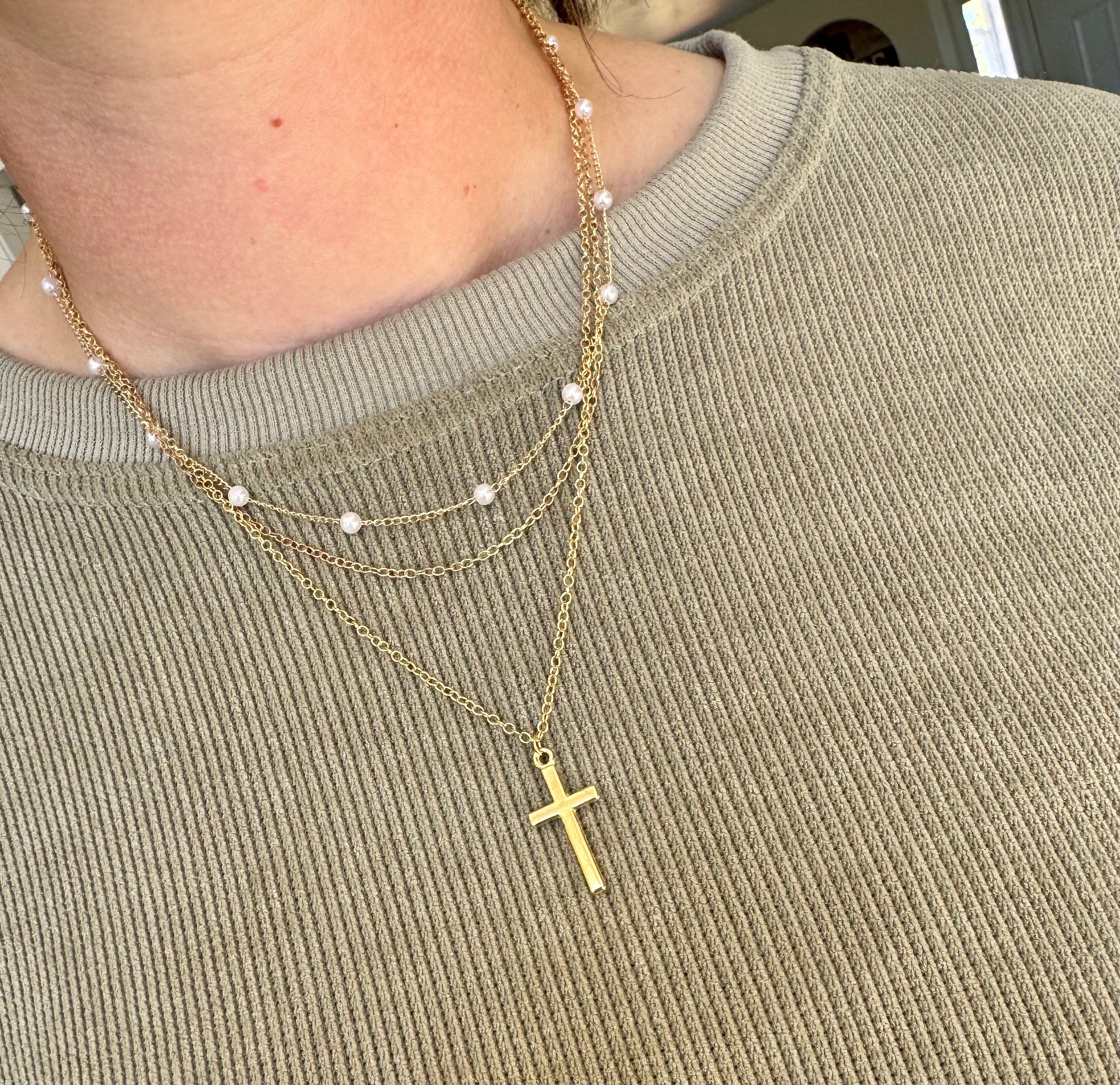 Gold Multi Layer Cross Necklace
