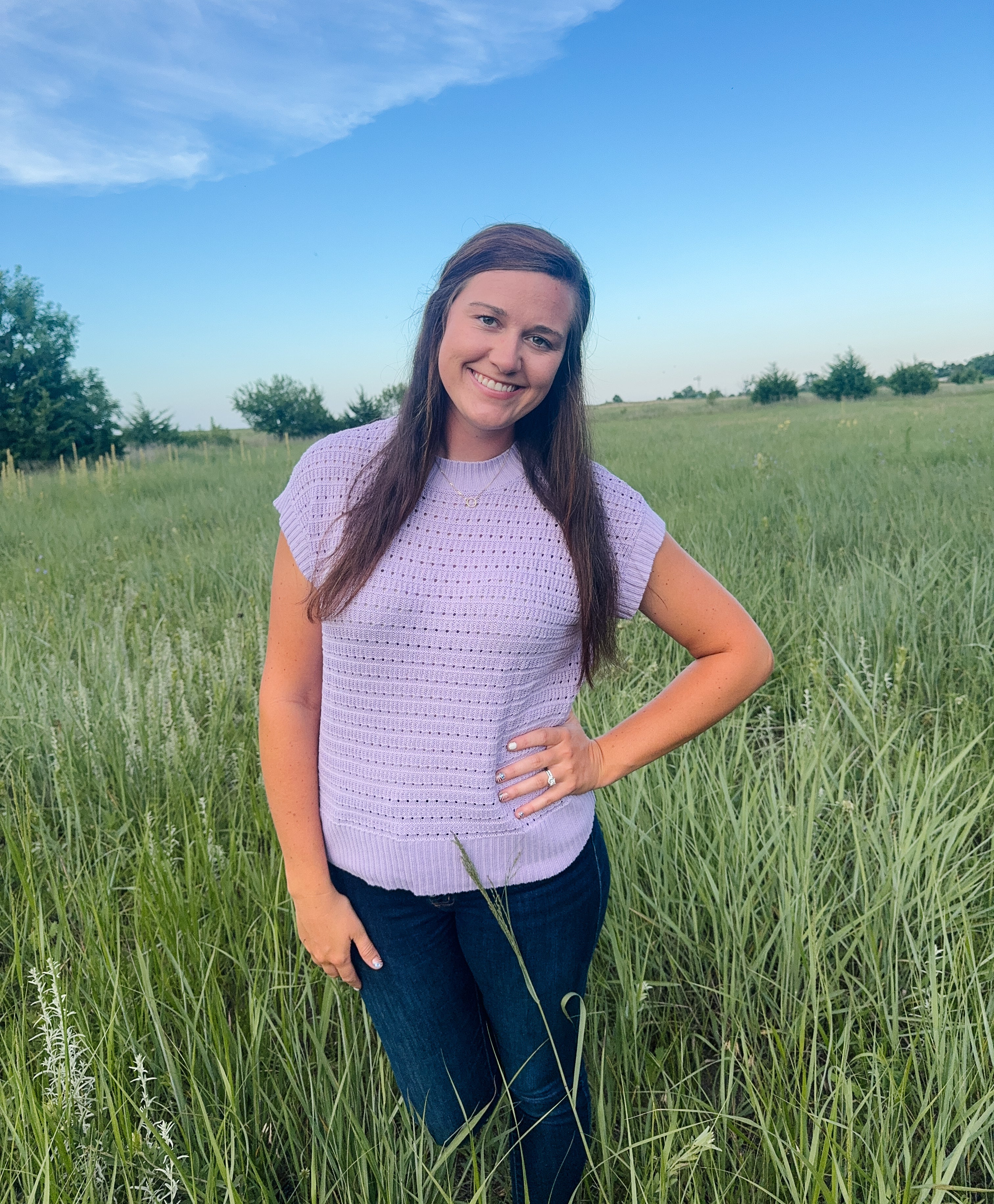 Lavender Ribbed Short Sleeve Sweater Top