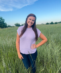 Lavender Ribbed Short Sleeve Sweater Top