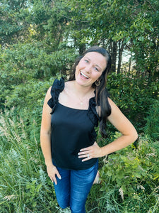 Black Ruffle Trim Tank