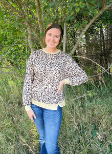 Leopard Print Long Sleeve Crewneck Top