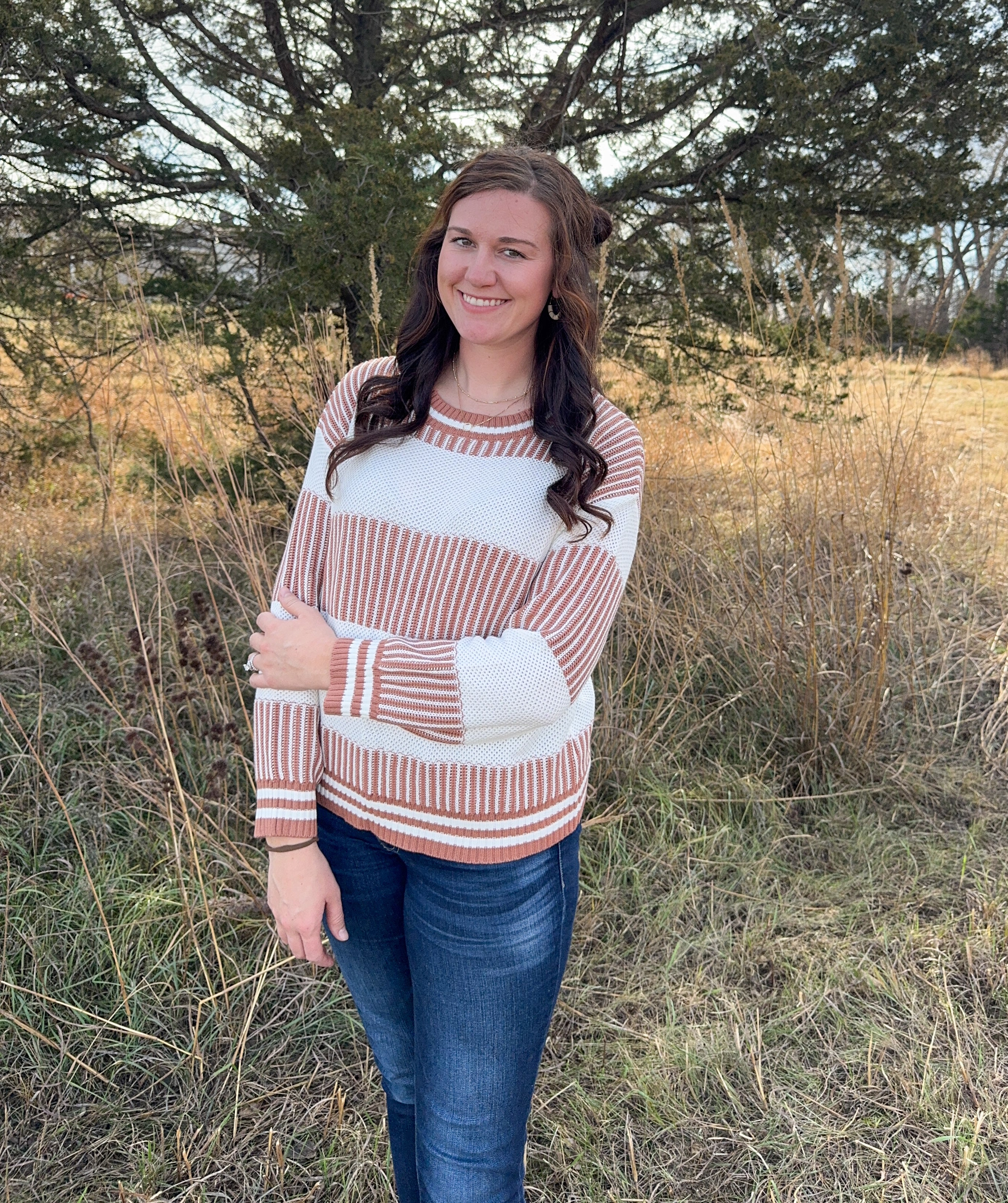 Khaki Two Tone Striped Sweater
