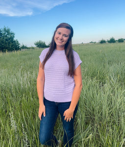 Lavender Ribbed Short Sleeve Sweater Top