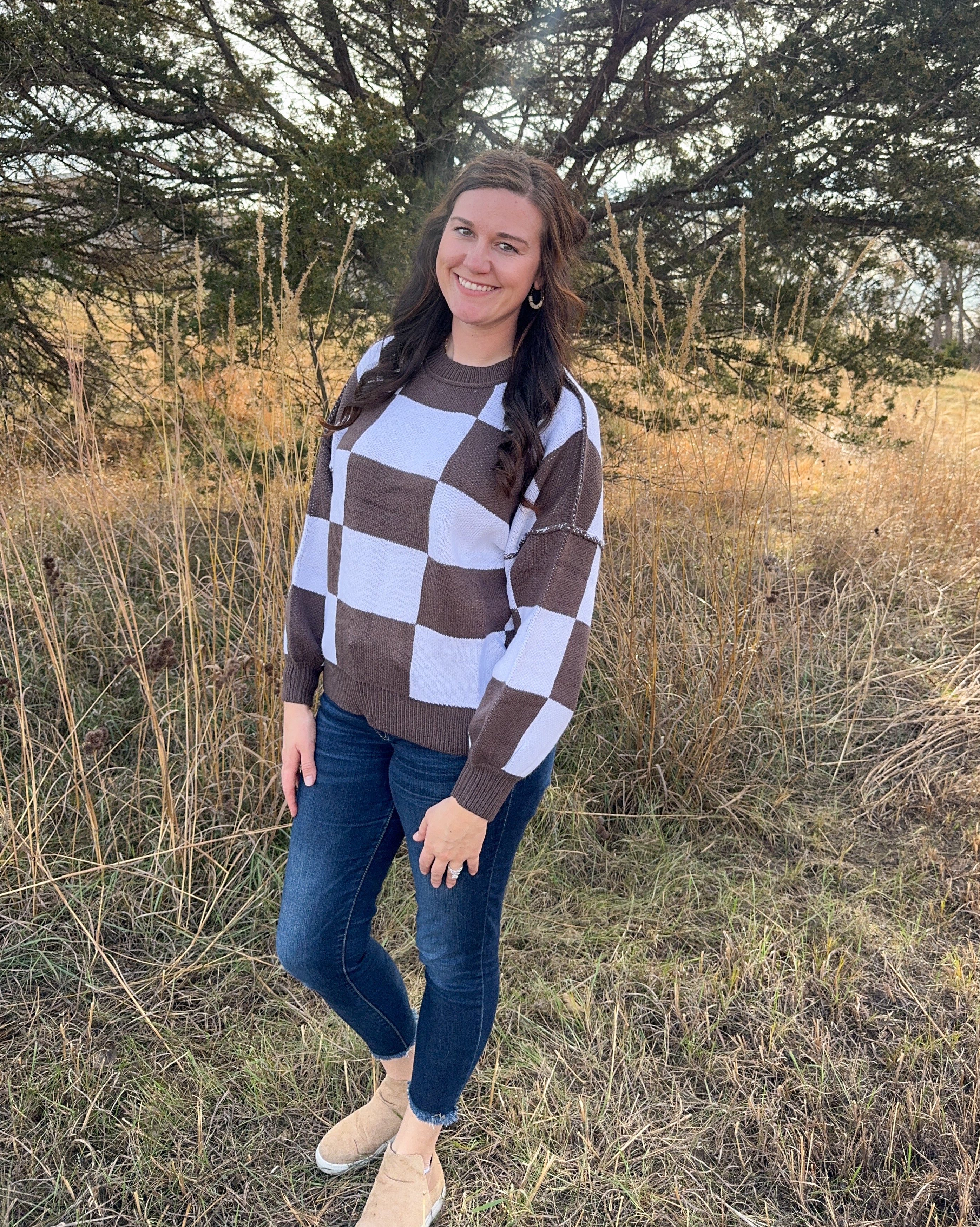 Dark Brown Checkered Sweater