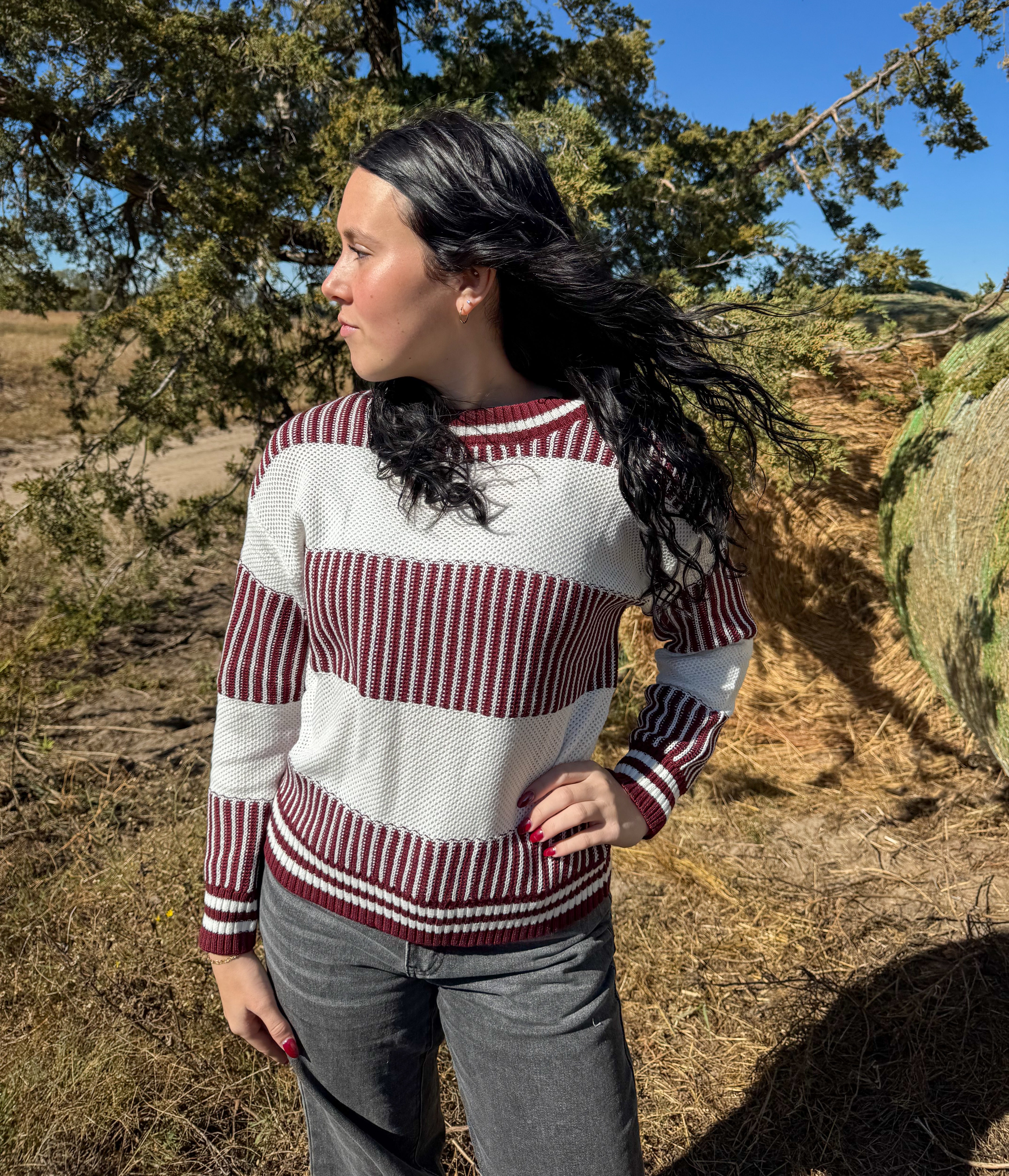 Two Tone Striped Patchwork Sweater