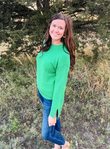 Green Textured Split Sleeve Sweater