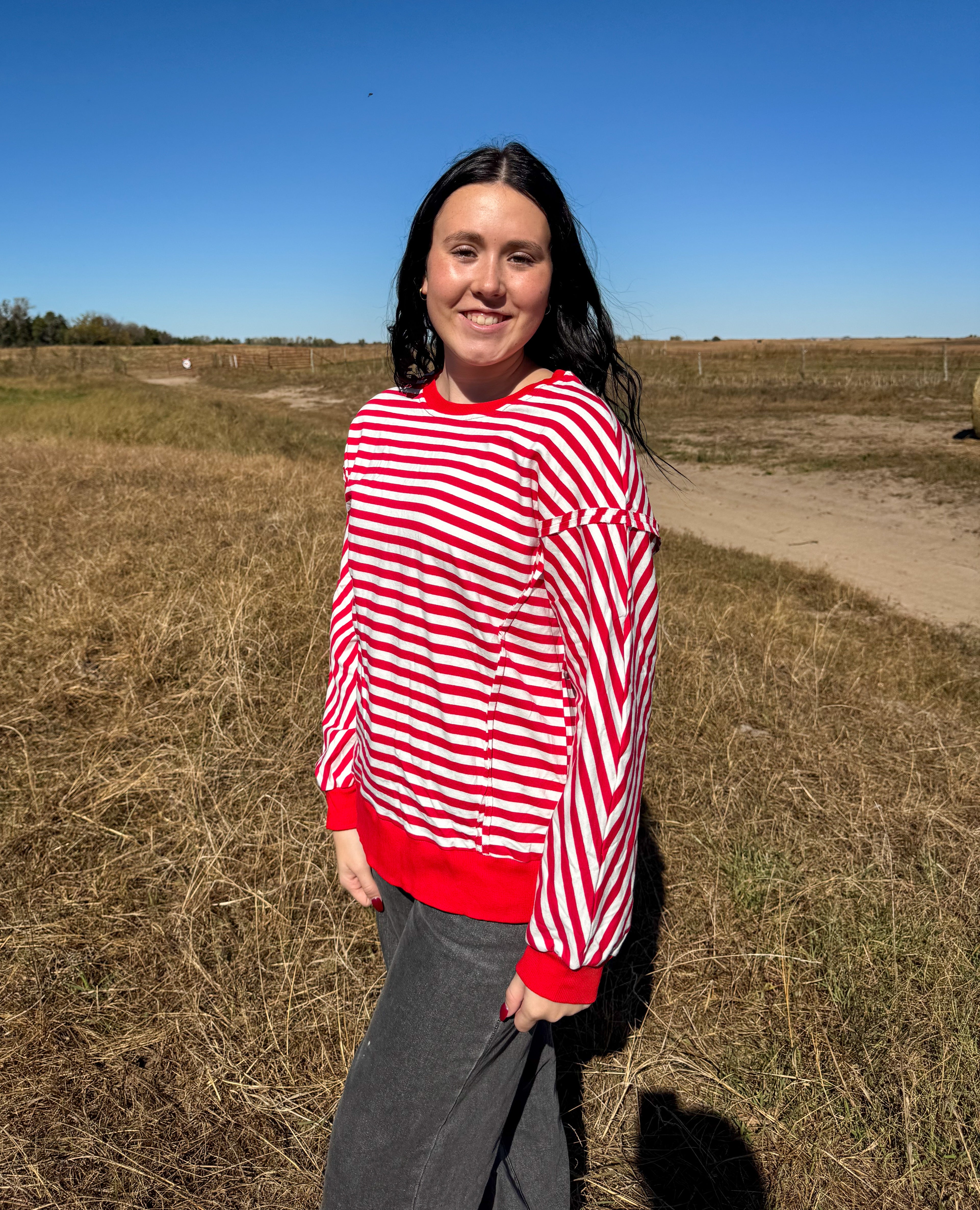 Red Striped Long Sleeve Top