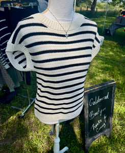 Black Stripe Short Sleeve Sweater