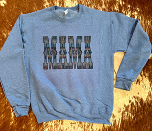 Mama Aztec Crewneck Blue