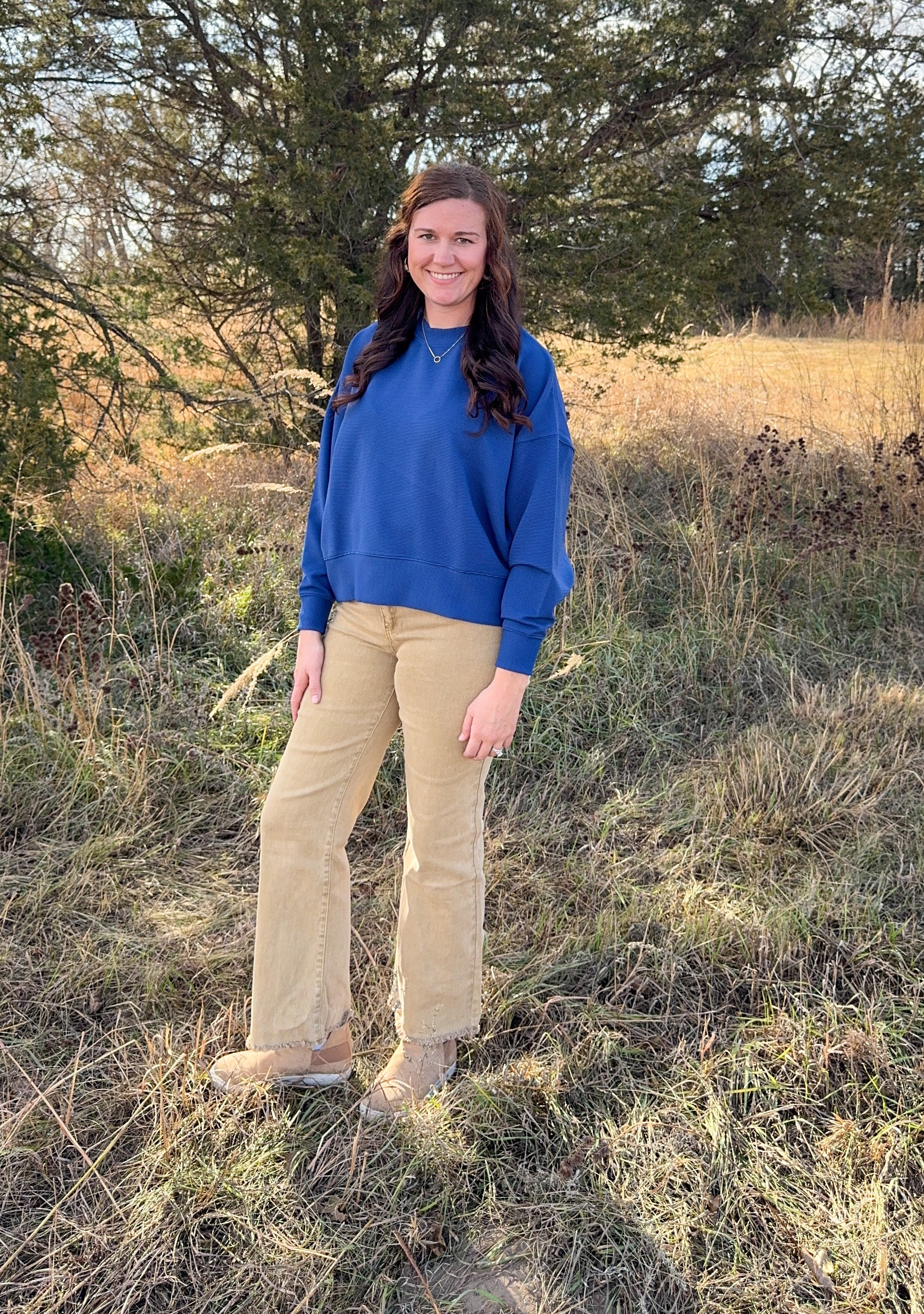 Lt Navy Ribbed Balloon Sleeve Sweater