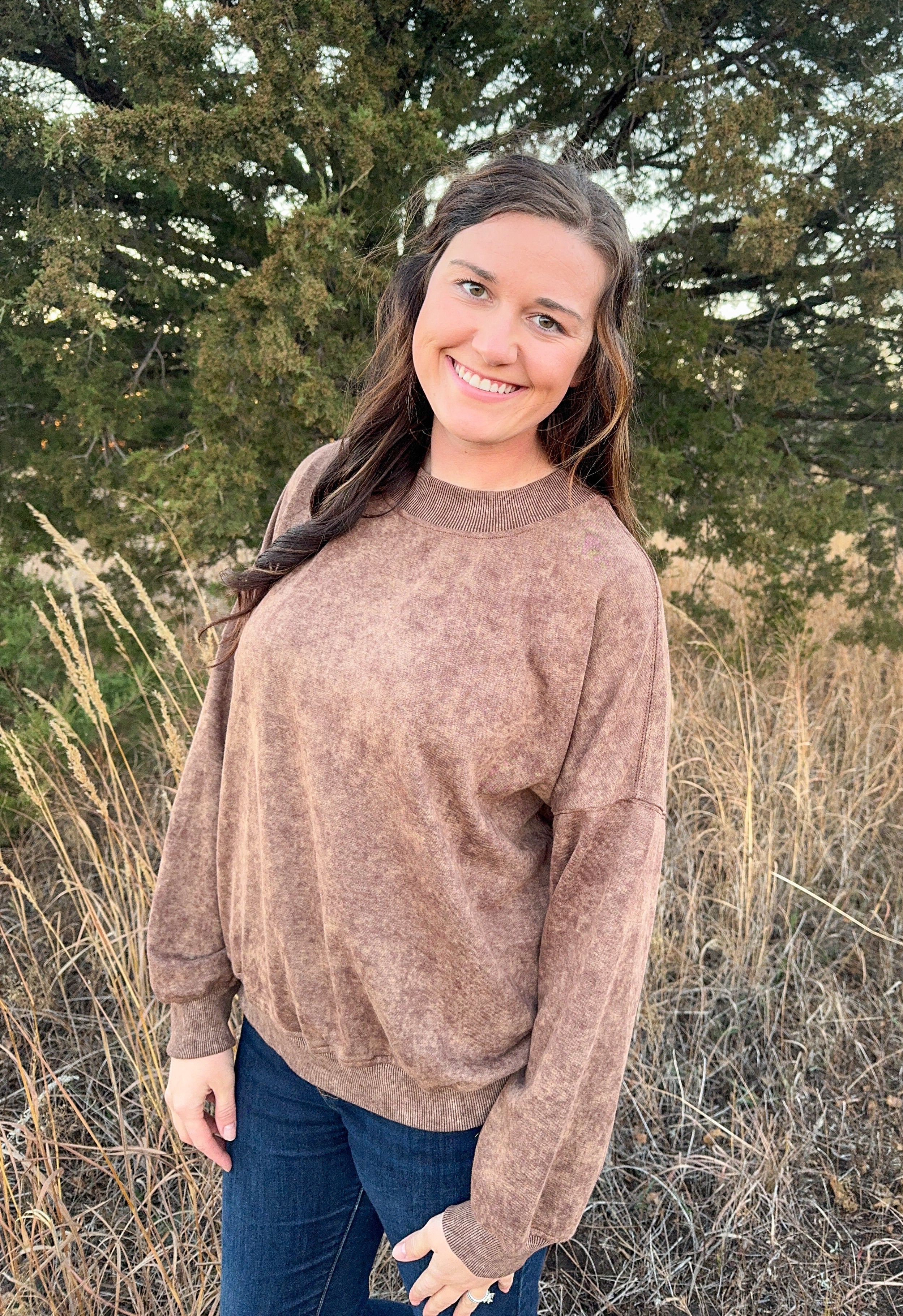 Brown Washed Out Long Sleeve Crewneck