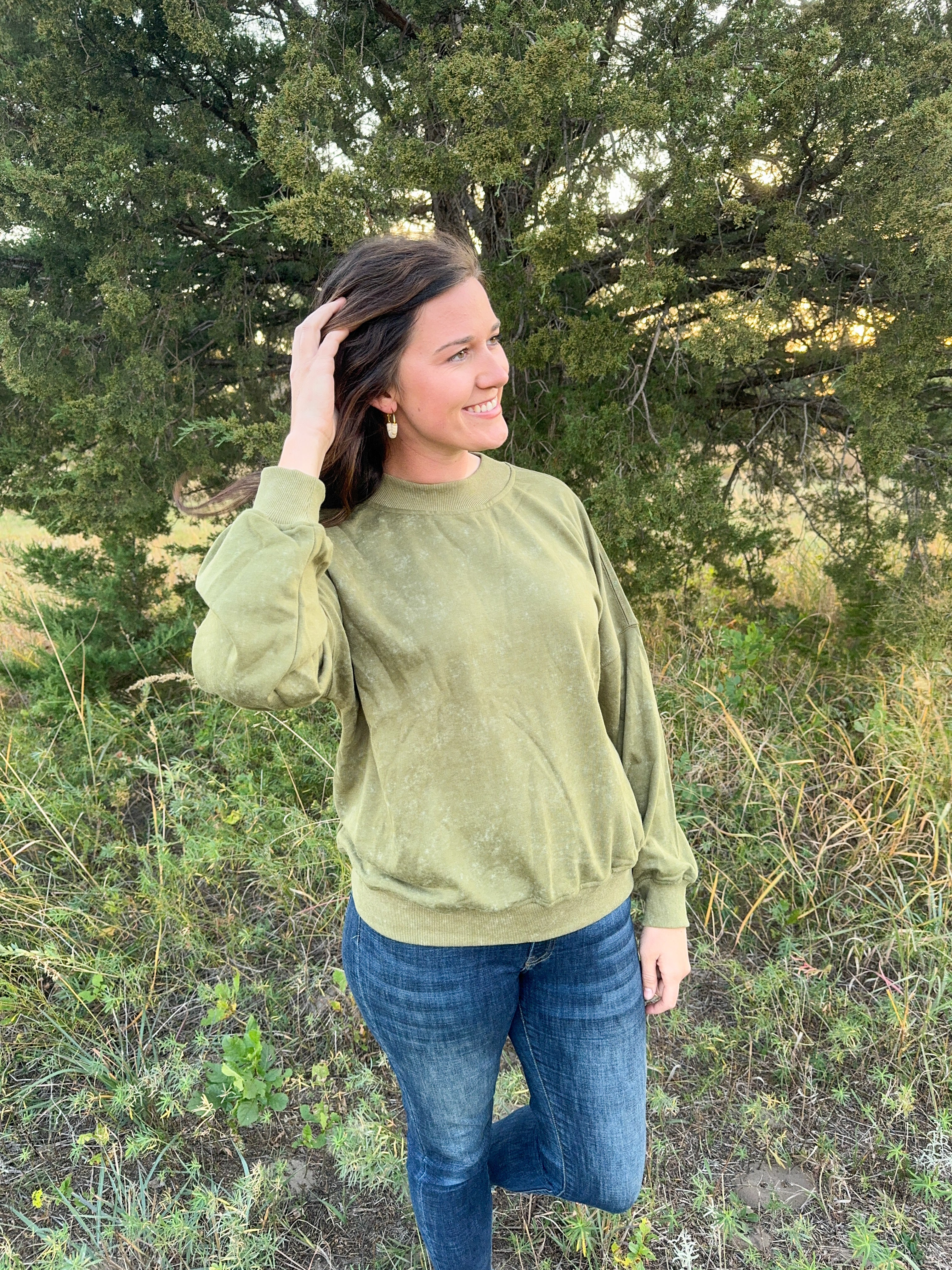 Green Washed Out Long Sleeve Top