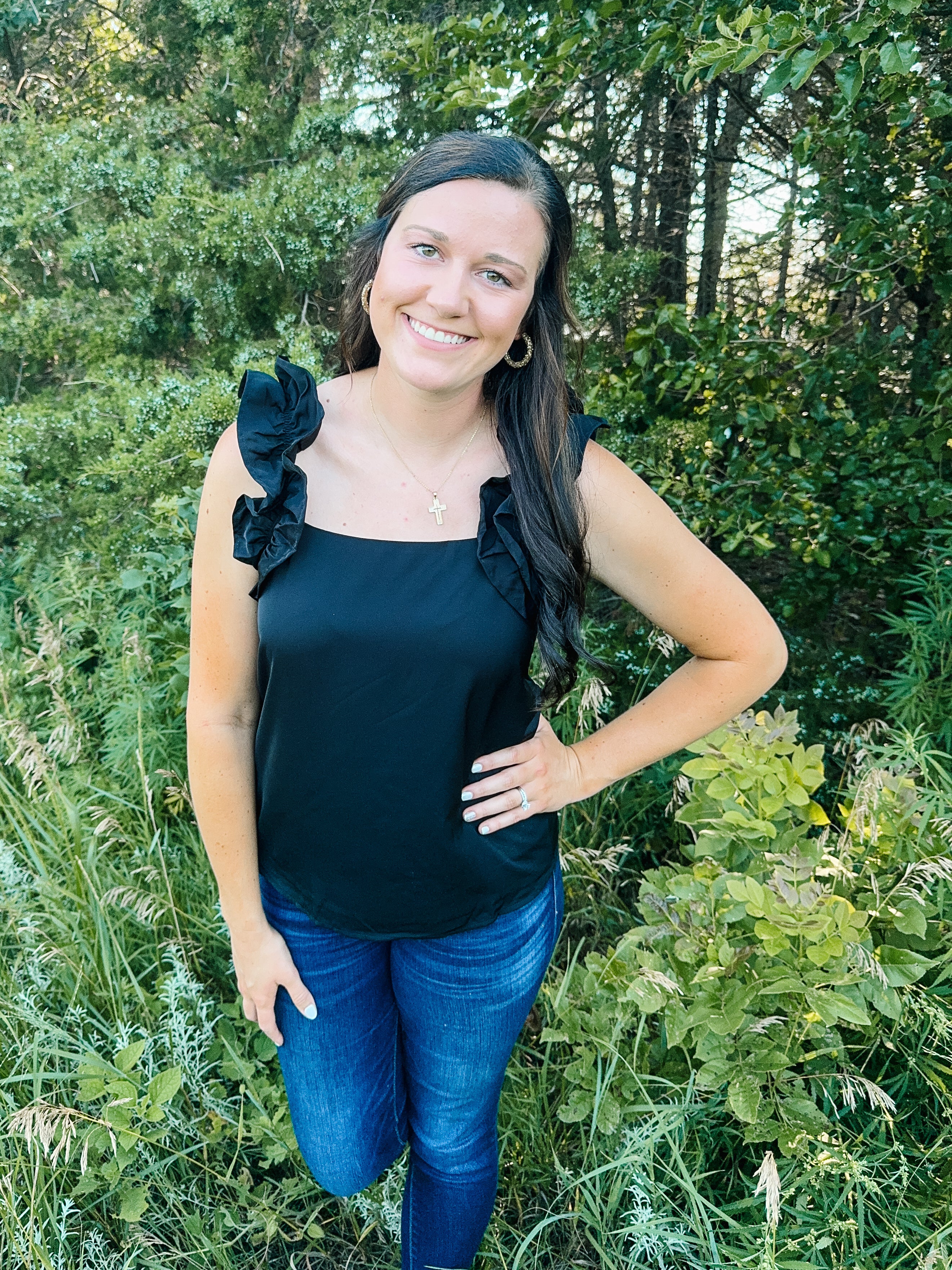 Black Ruffle Trim Tank