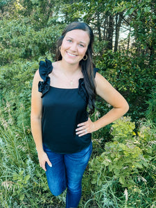 Black Ruffle Trim Tank