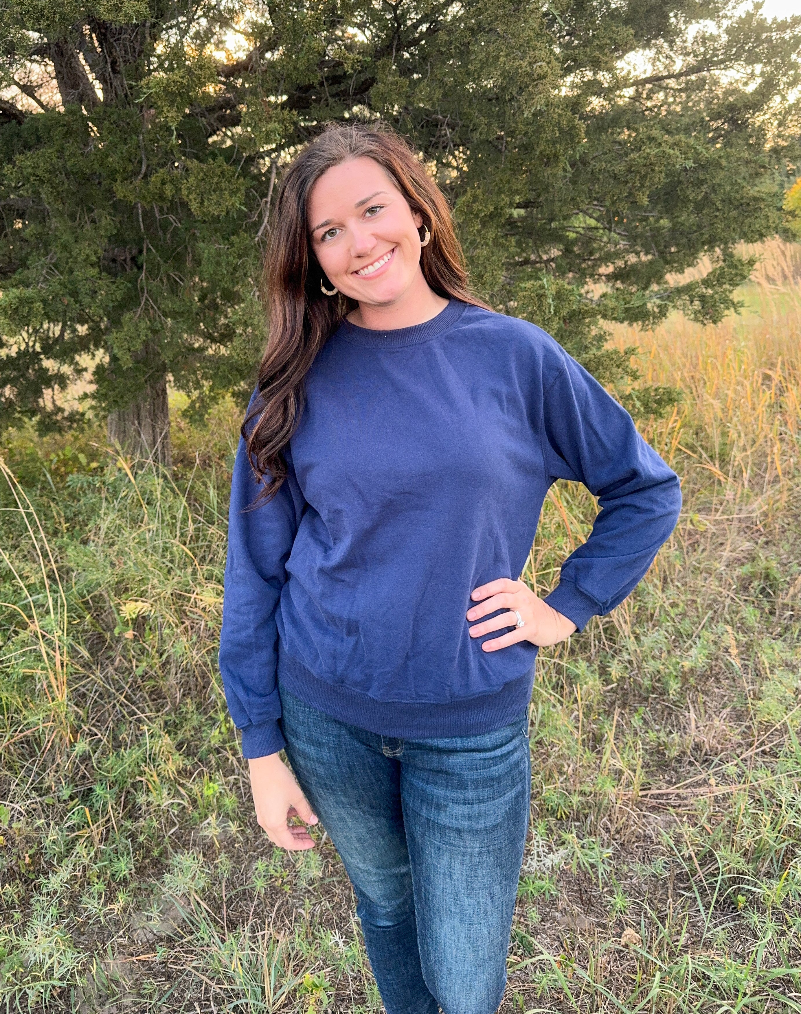 Navy Blue Solid Color Terry Sweater