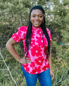 Rose Floral Puff Sleeve Top