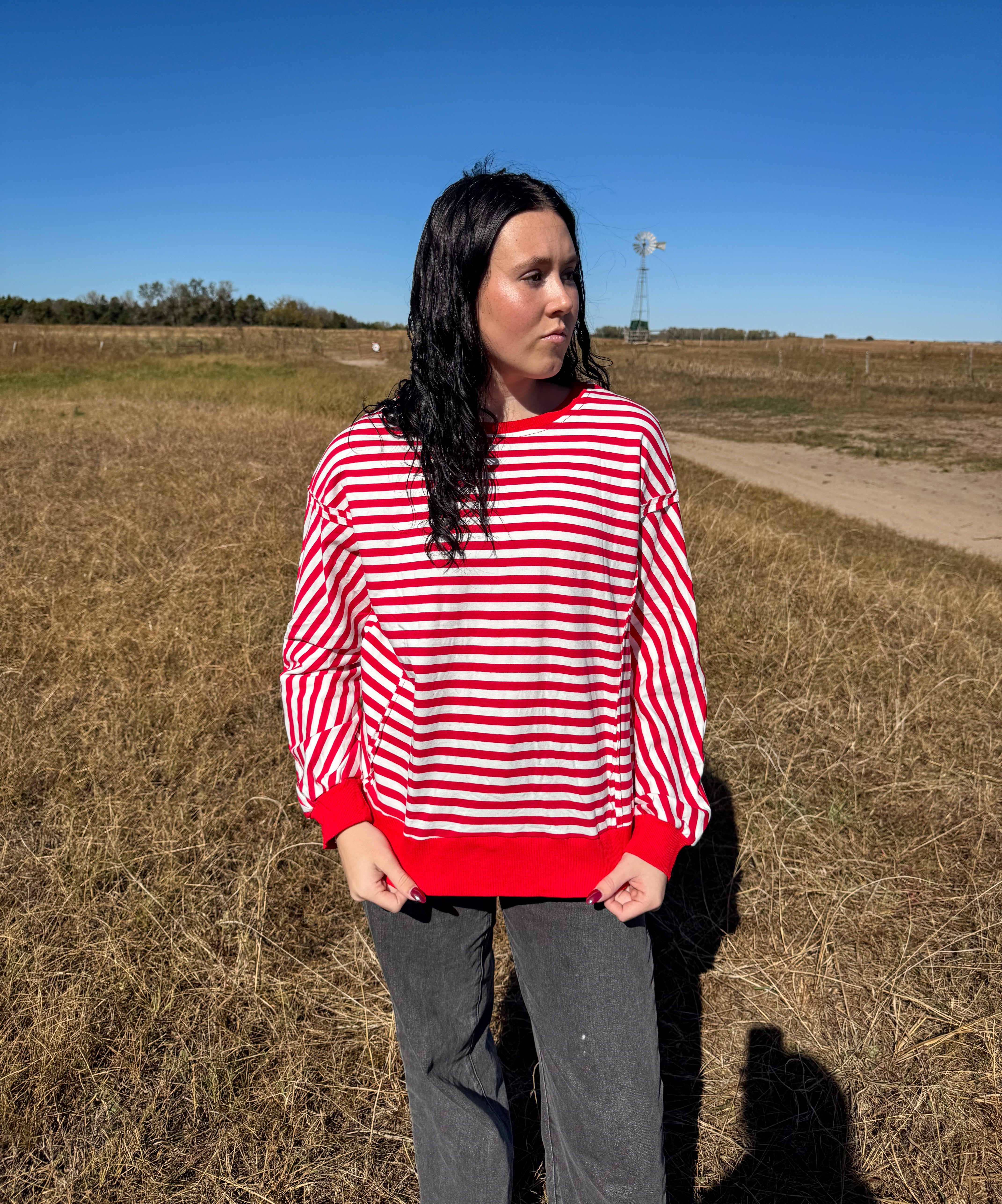 Red Striped Long Sleeve Top