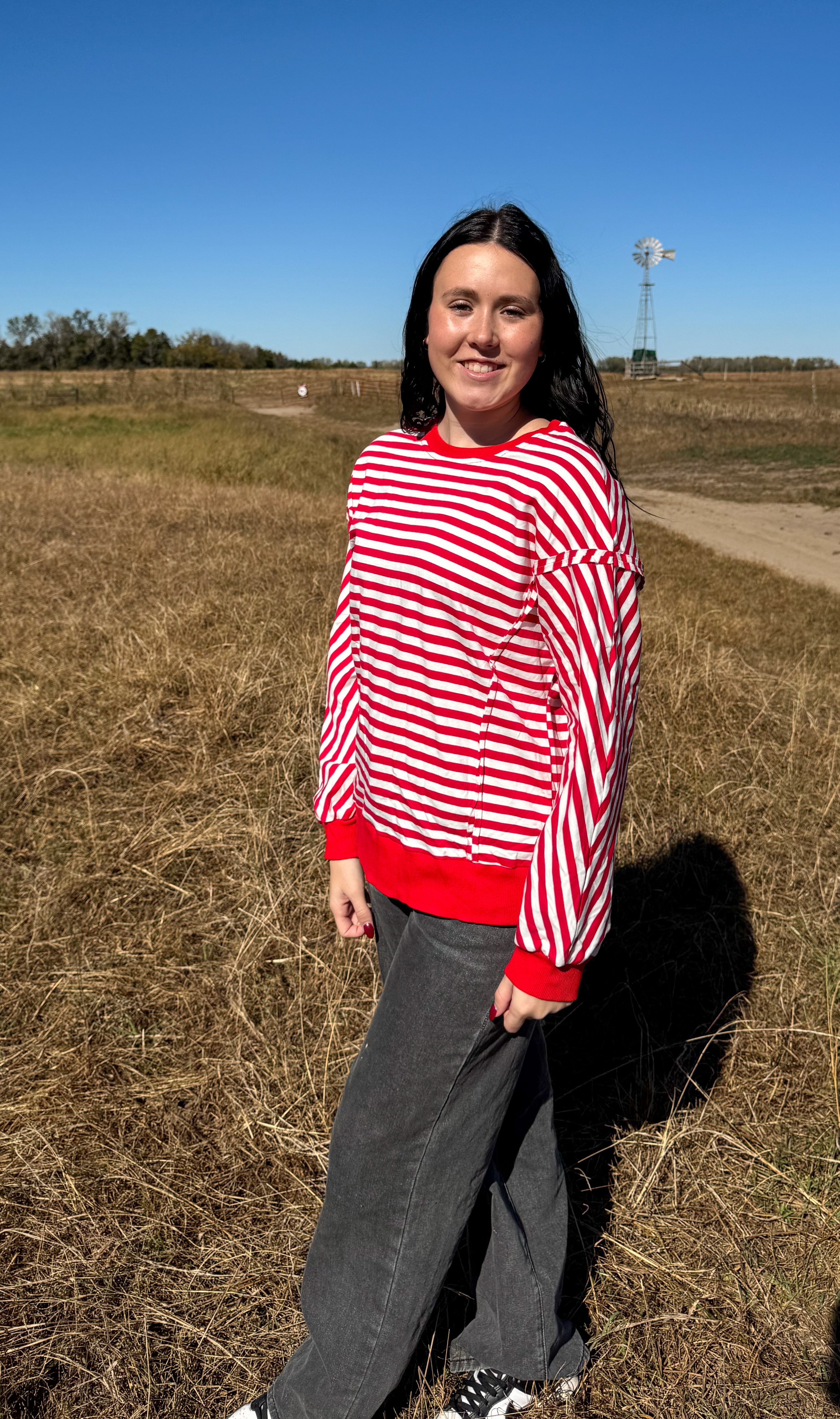 Red Striped Long Sleeve Top