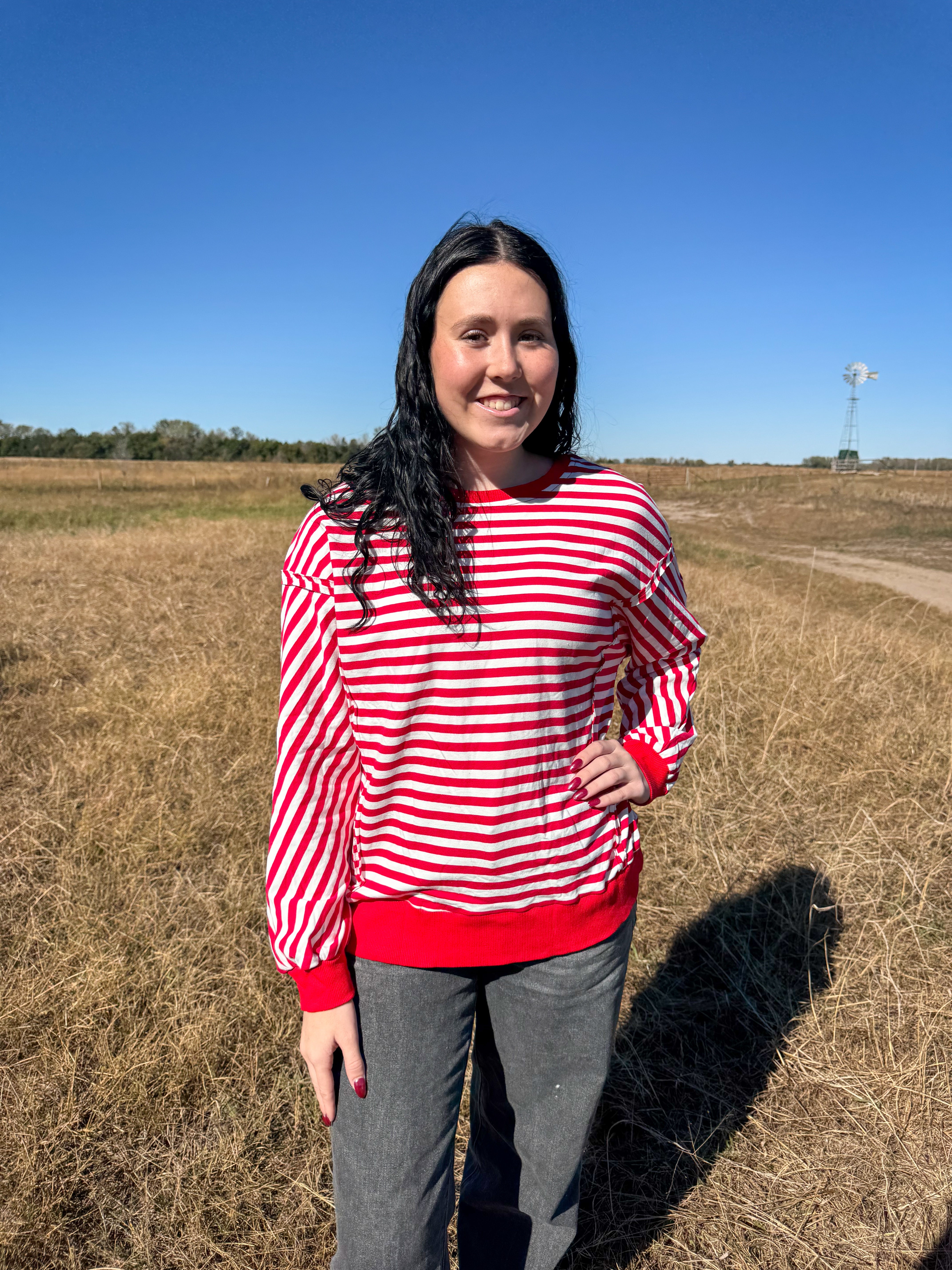 Red Striped Long Sleeve Top