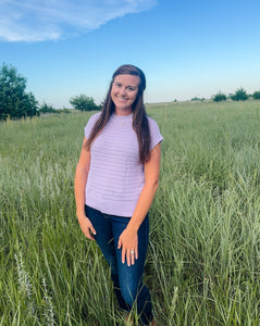 Lavender Ribbed Short Sleeve Sweater Top