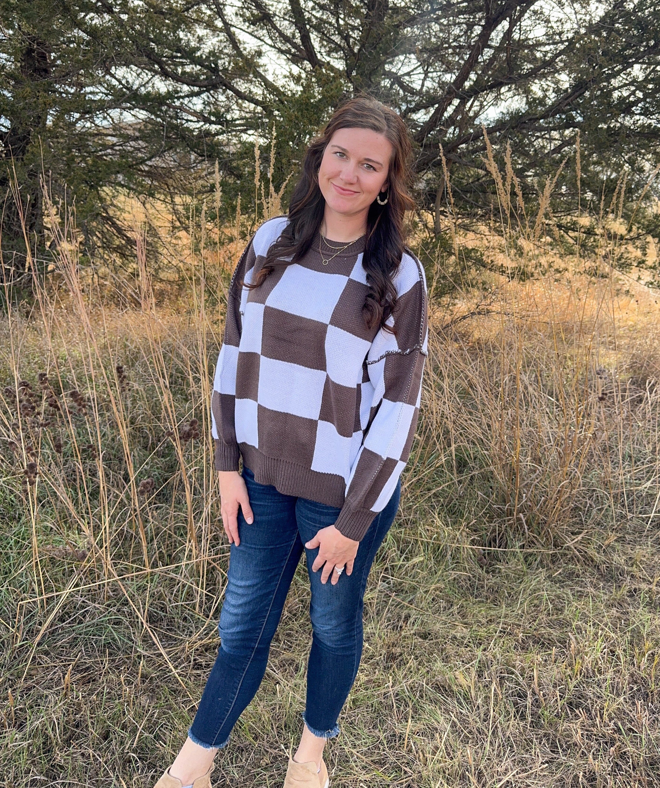 Dark Brown Checkered Sweater