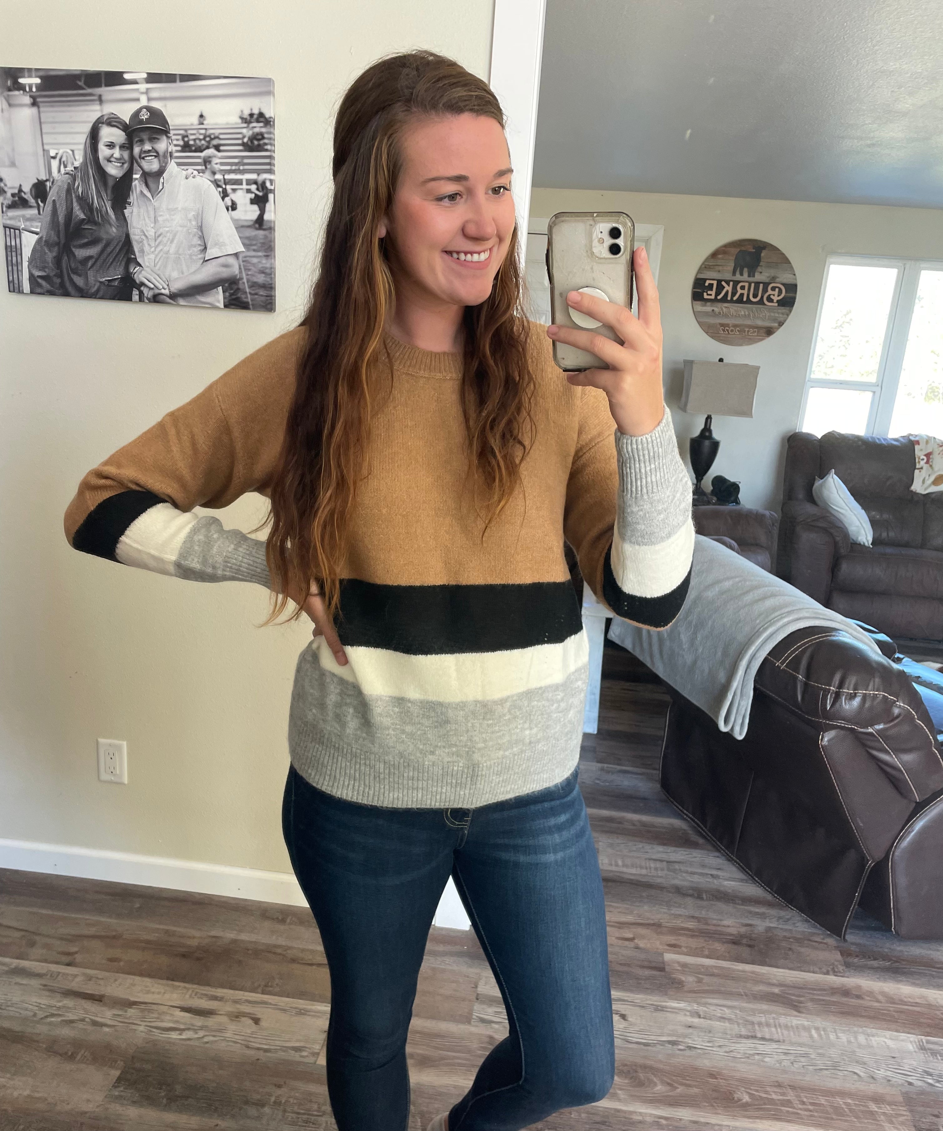 Brown color block sweater