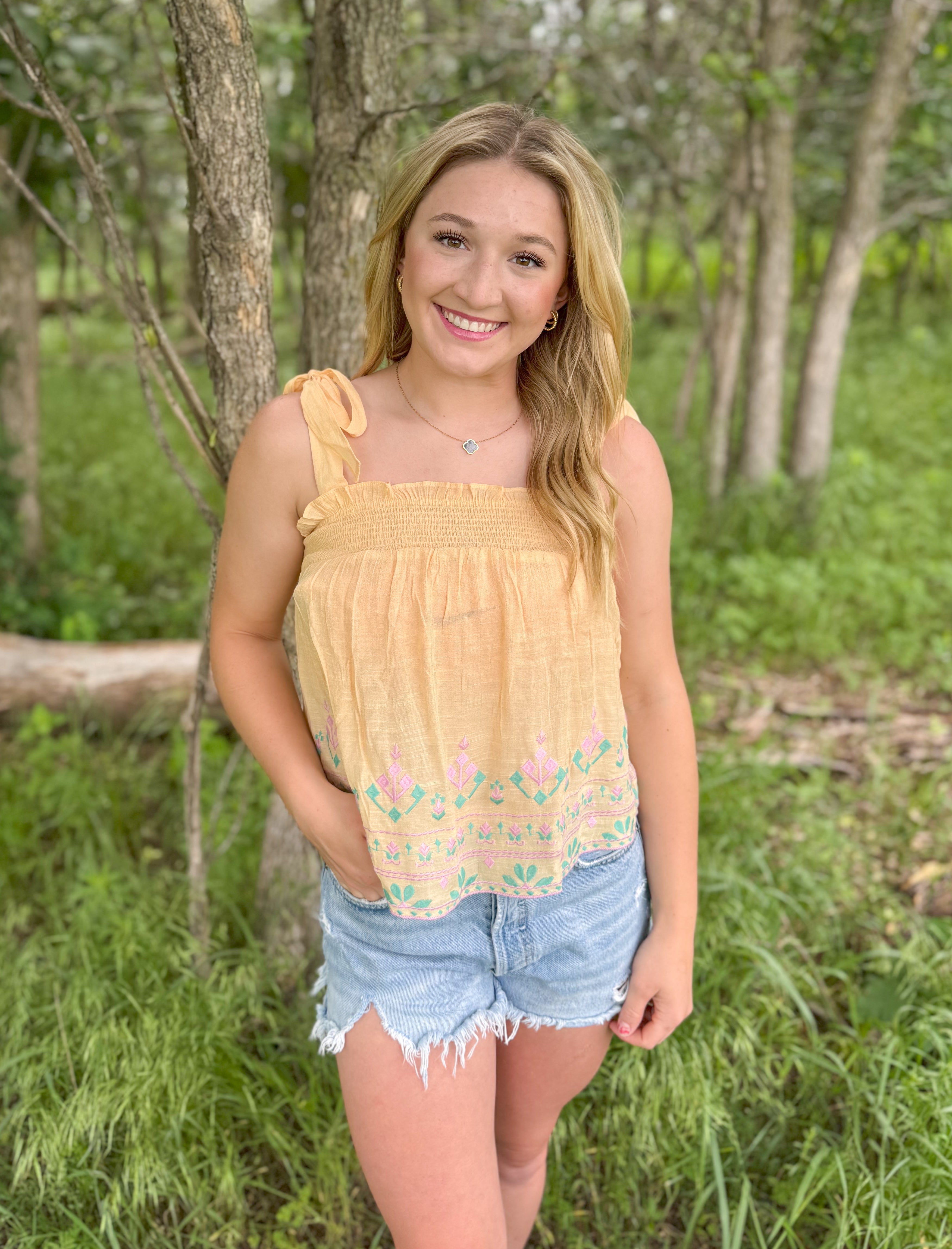 Yellow smock embroidered top