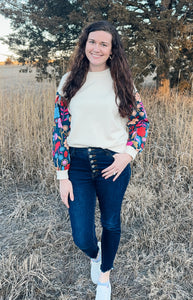 White Vintage Floral Long Sleeve Top