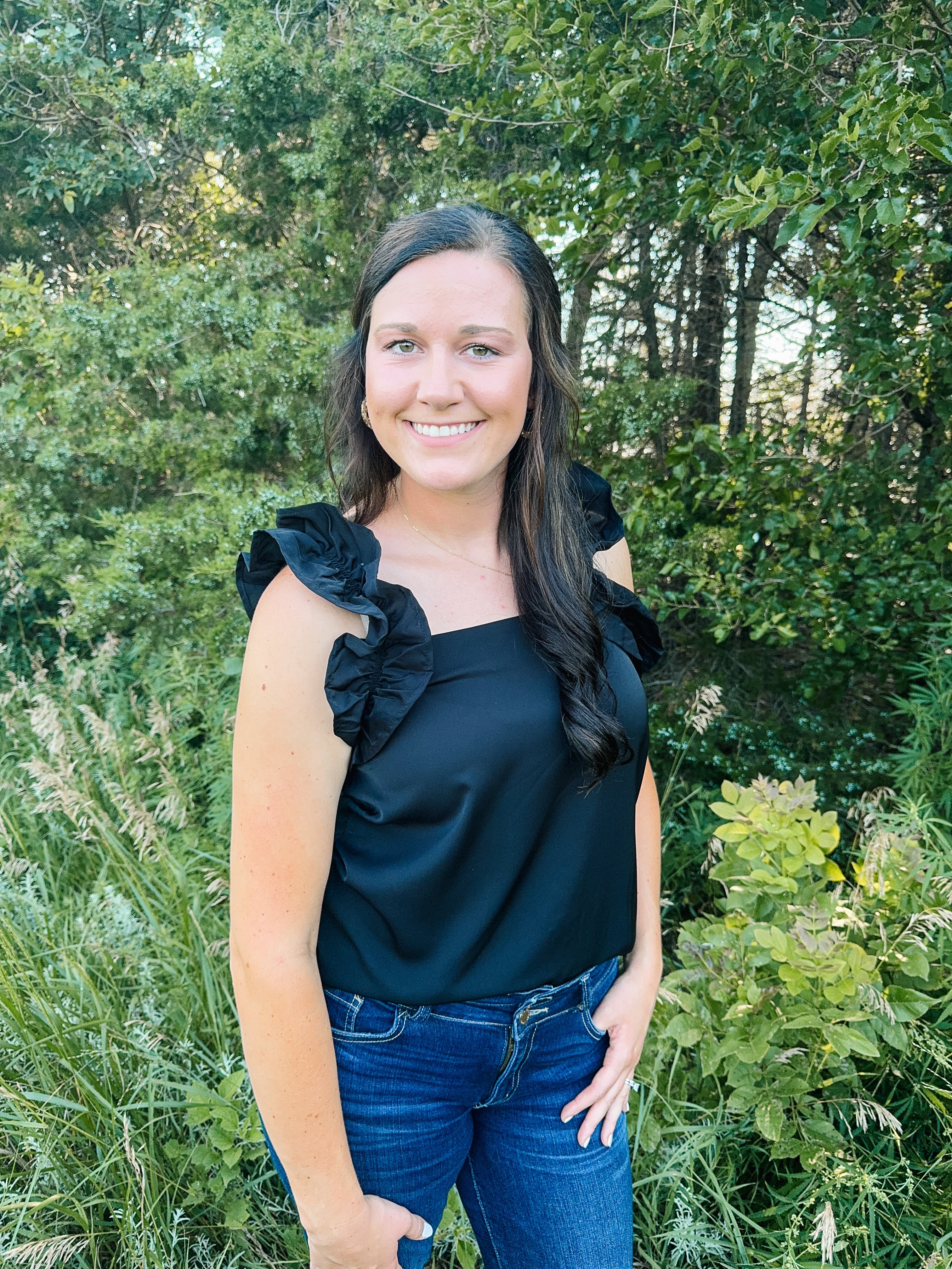 Black Ruffle Trim Tank