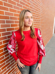 Fiery red Mixed print long sleeve top