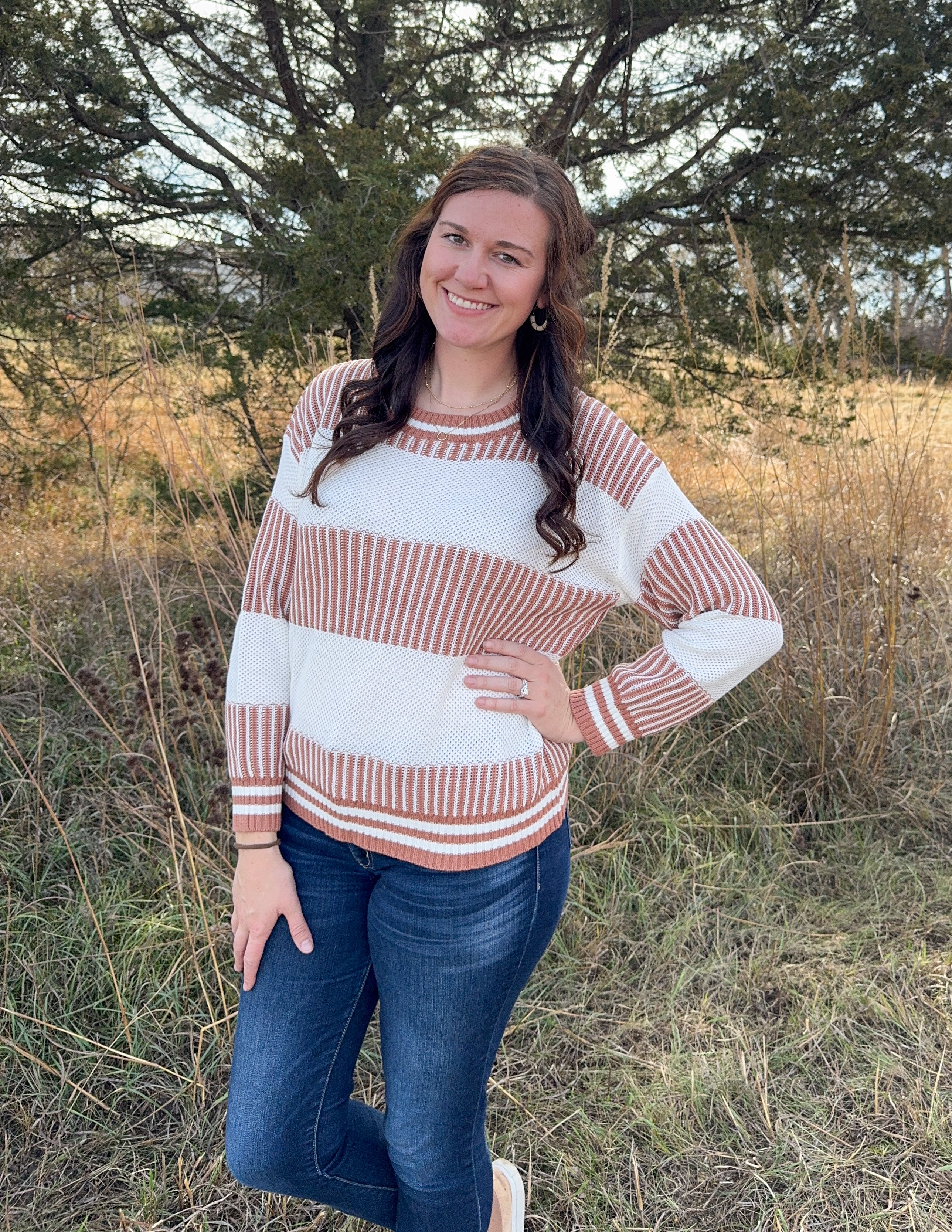 Khaki Two Tone Striped Sweater