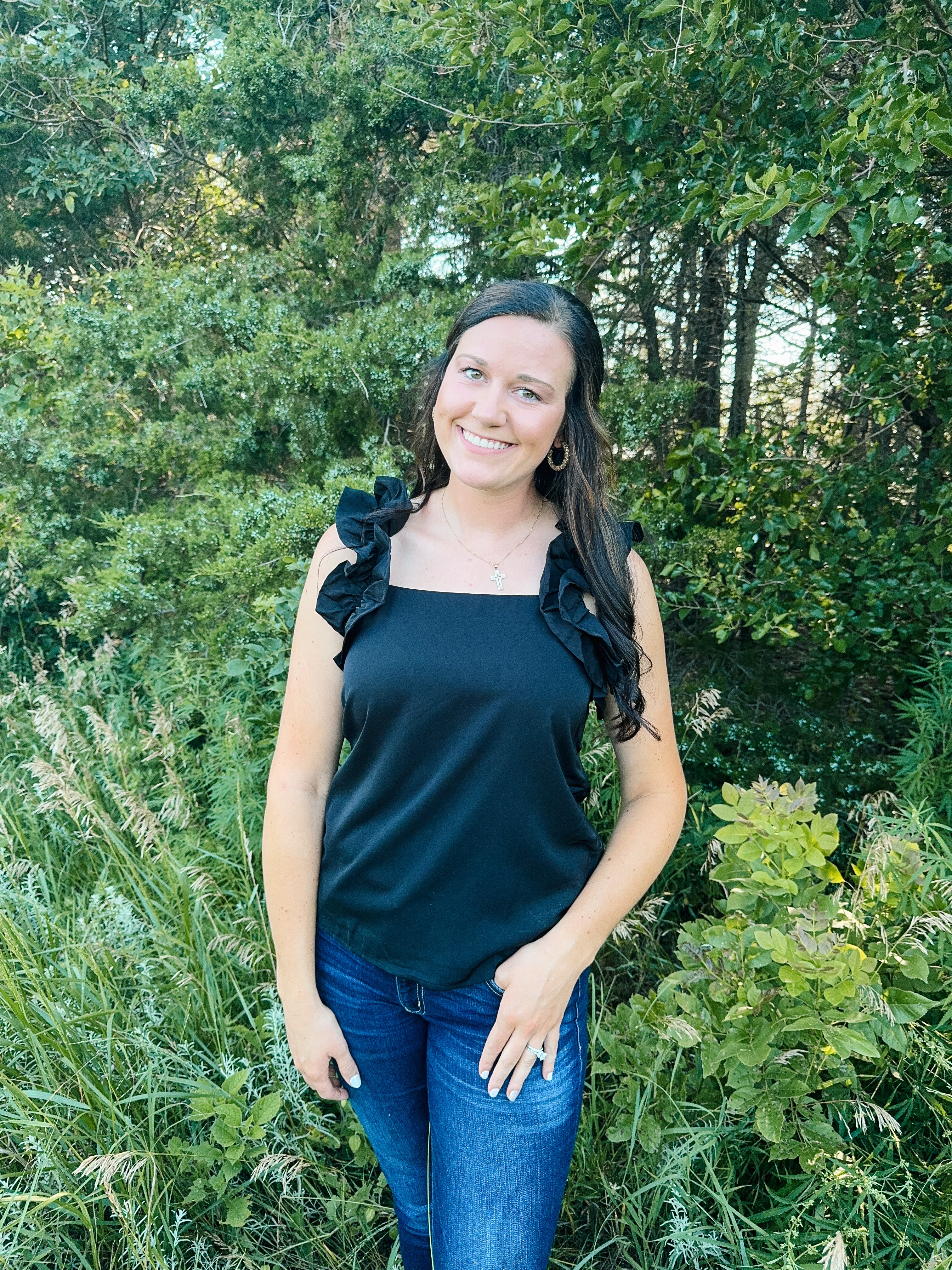 Black Ruffle Trim Tank