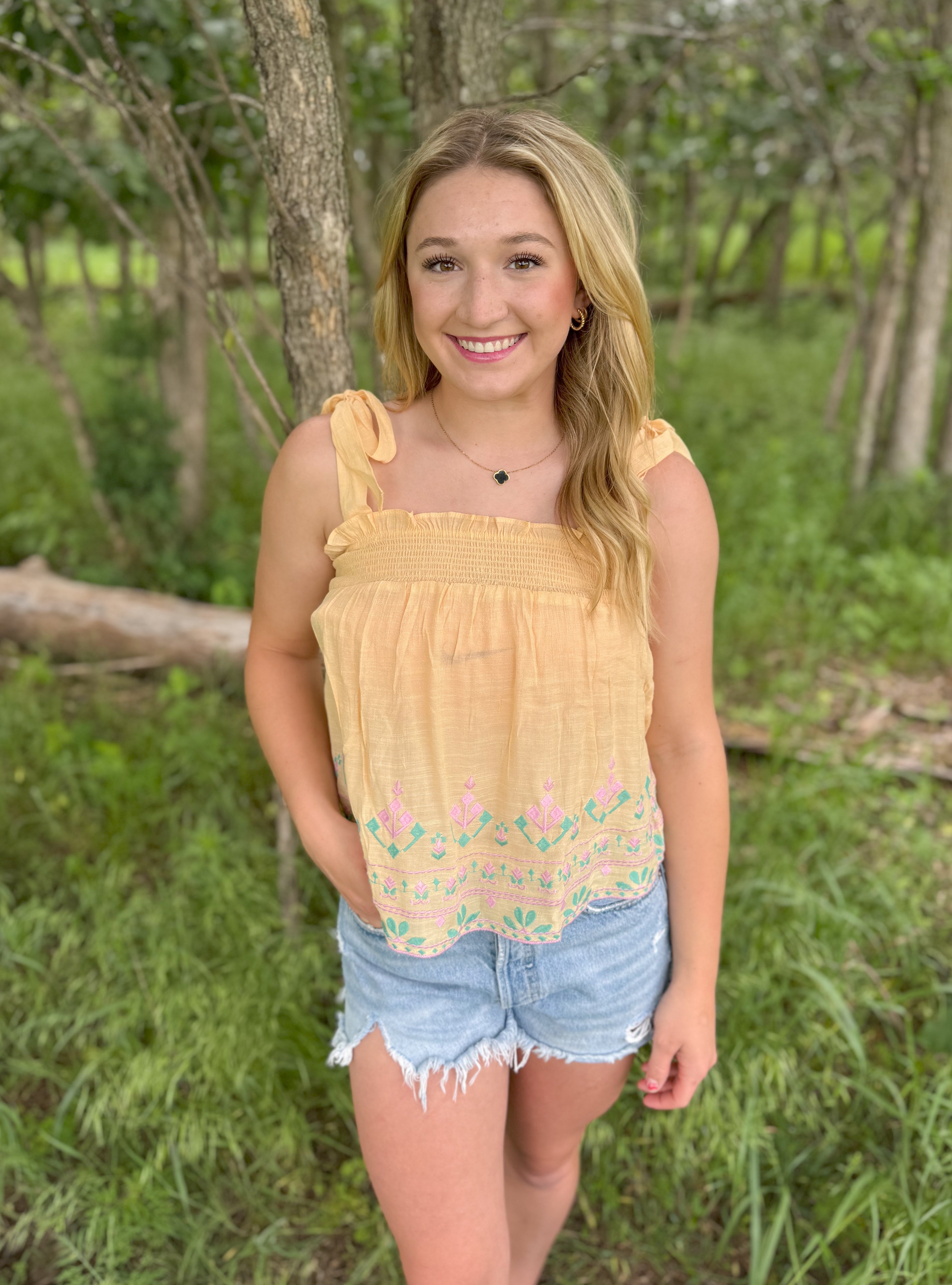 Yellow smock embroidered top