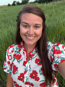 Red Floral Print Puff Sleeve Top