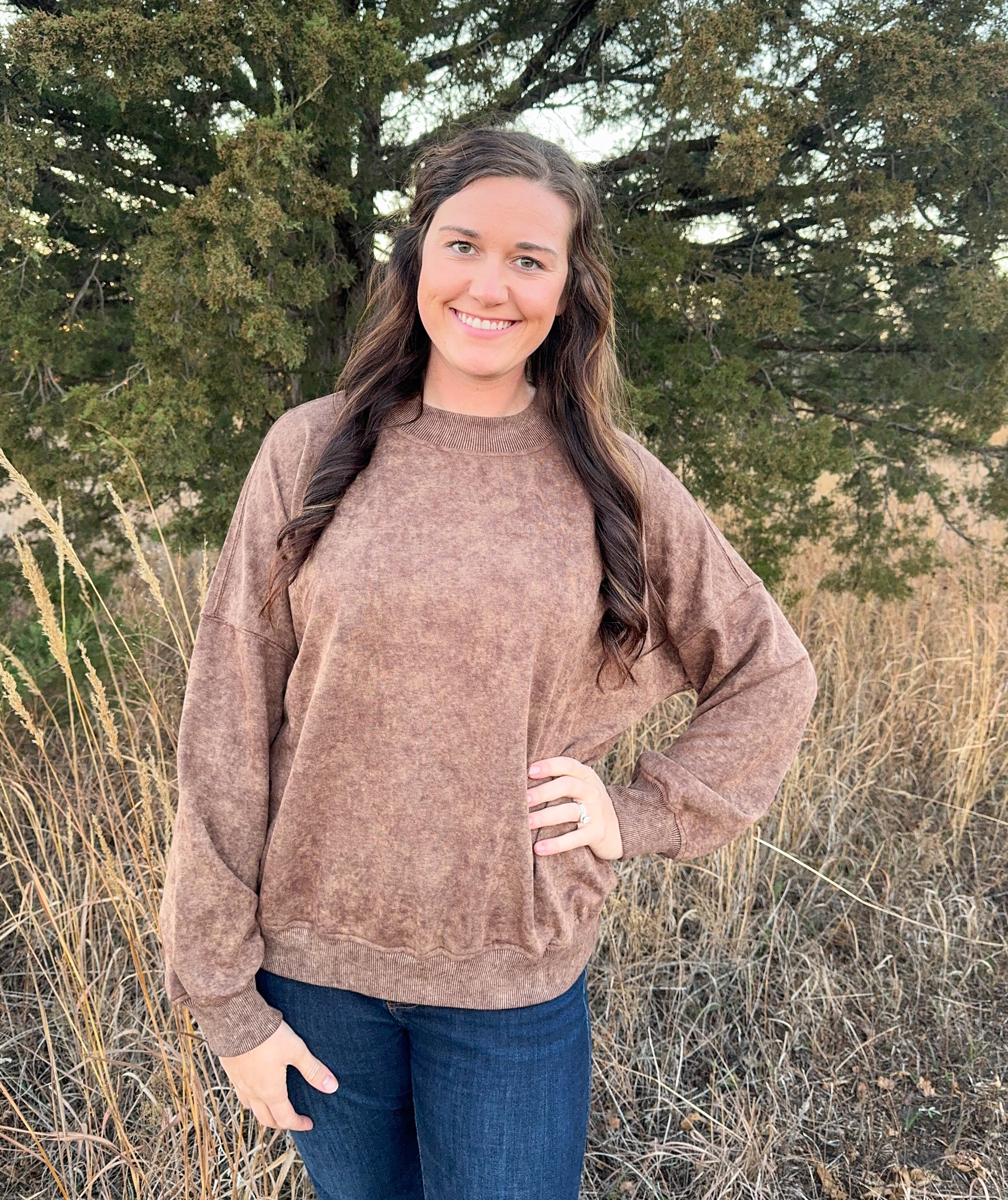 Brown Washed Out Long Sleeve Crewneck