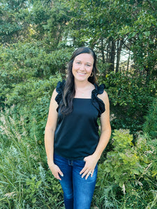 Black Ruffle Trim Tank