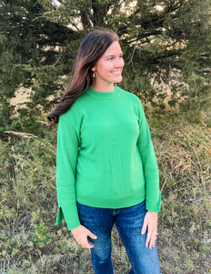 Green Textured Split Sleeve Sweater