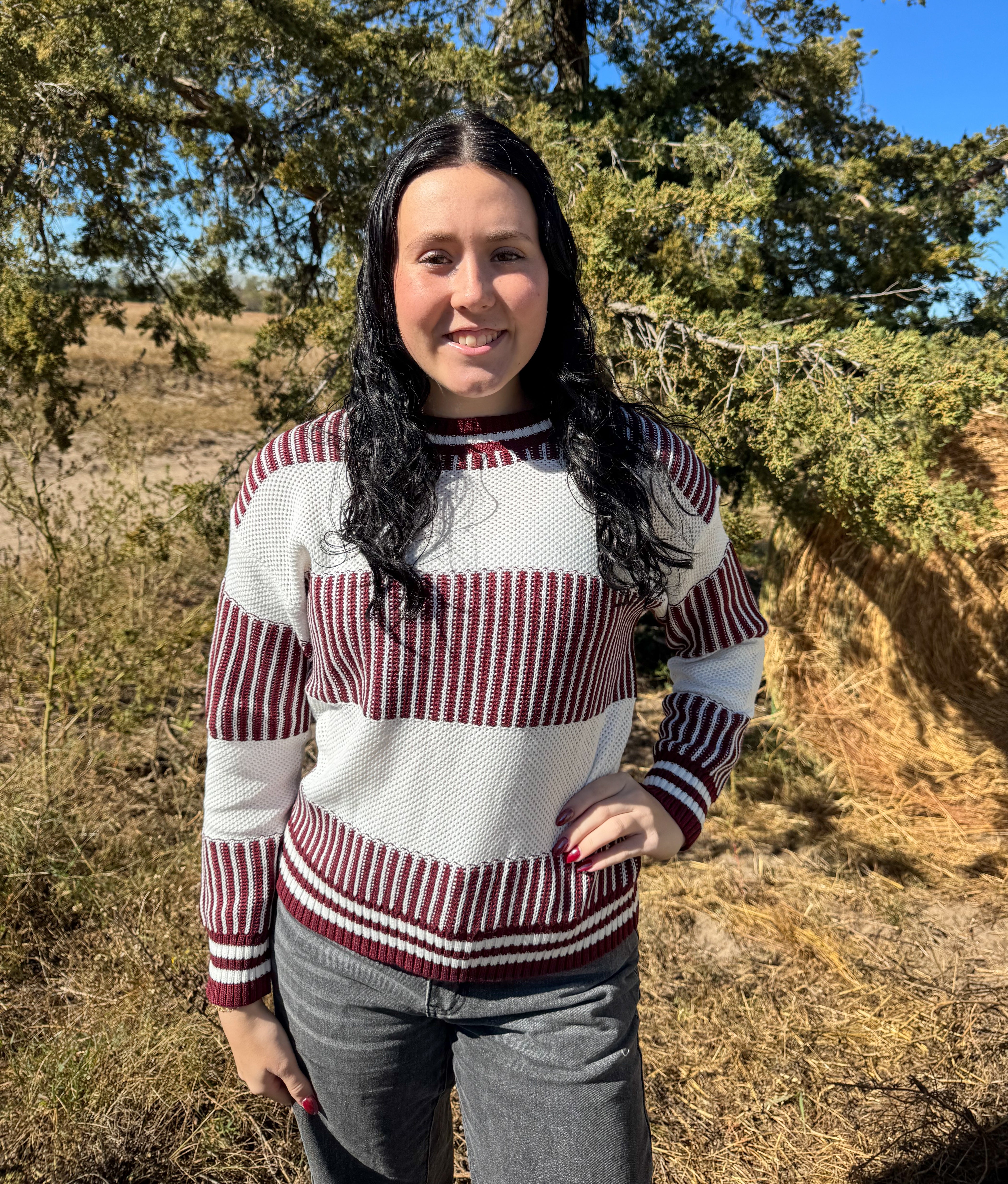 Two Tone Striped Patchwork Sweater