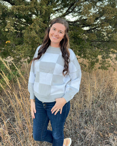 Grey Checkered Long Sleeve Sweater