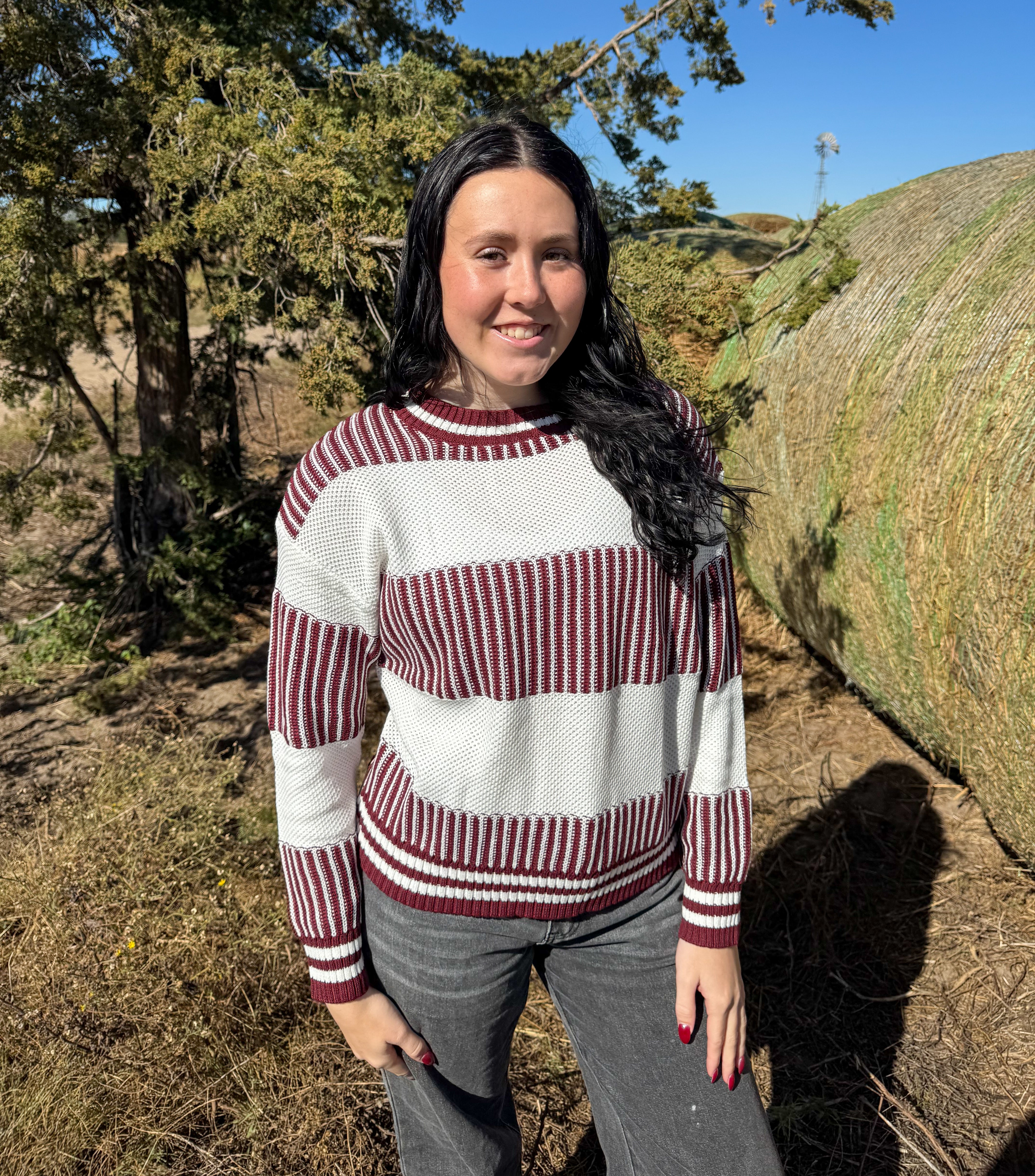 Two Tone Striped Patchwork Sweater