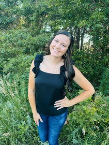 Black Ruffle Trim Tank