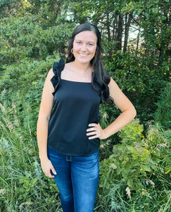 Black Ruffle Trim Tank