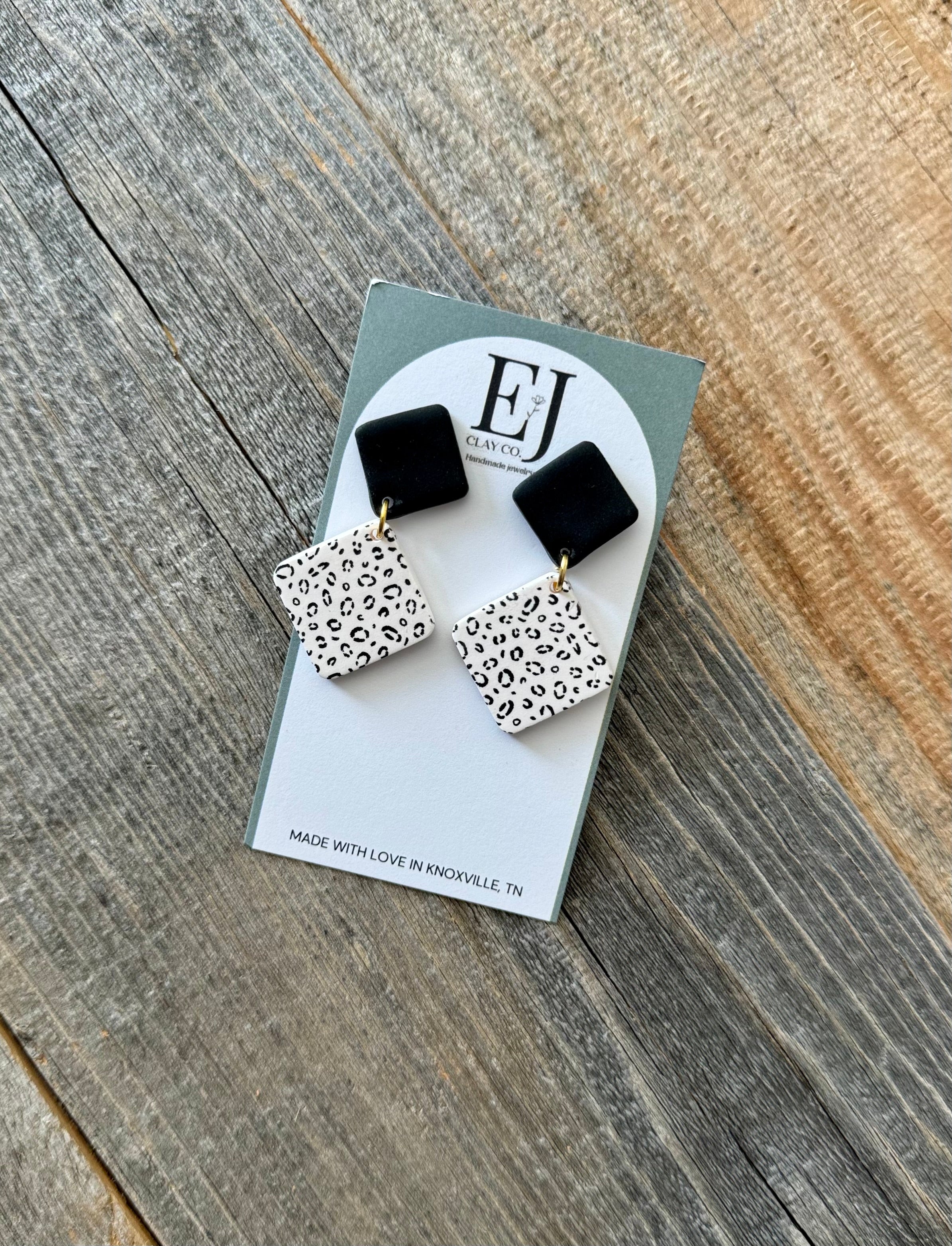 White & Black Cheetah Square Dangle Earrings