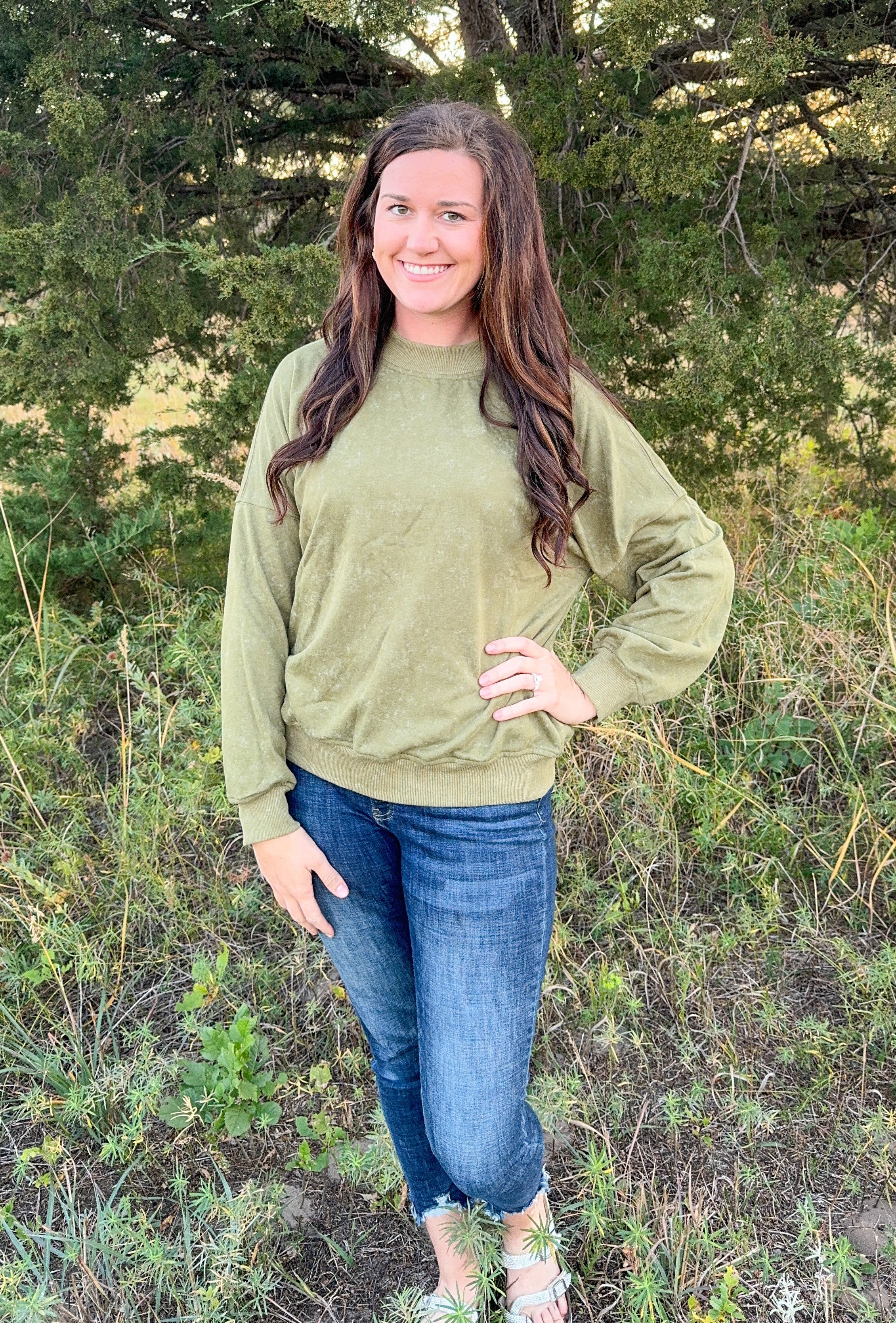 Green Washed Out Long Sleeve Top