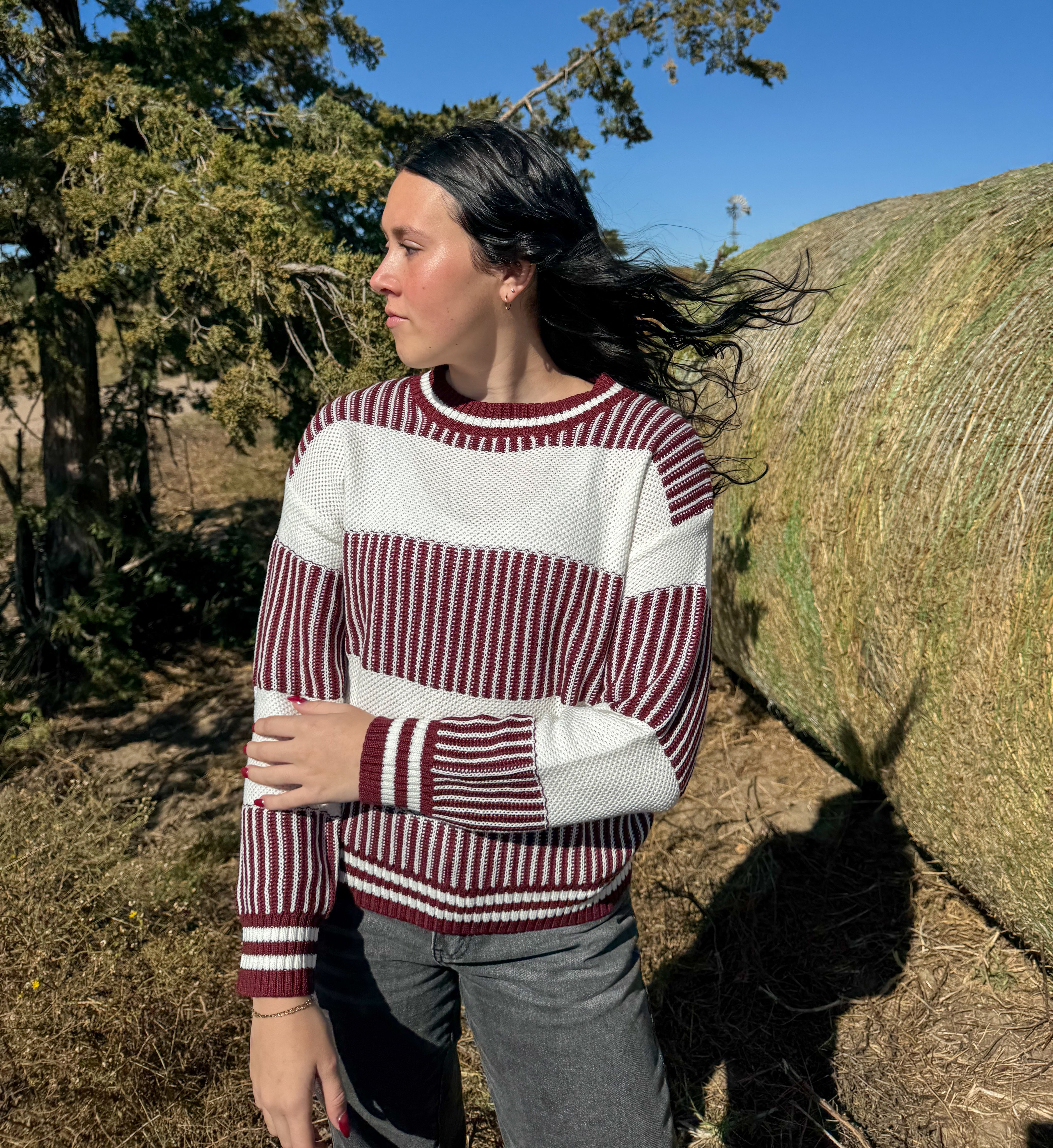 Two Tone Striped Patchwork Sweater