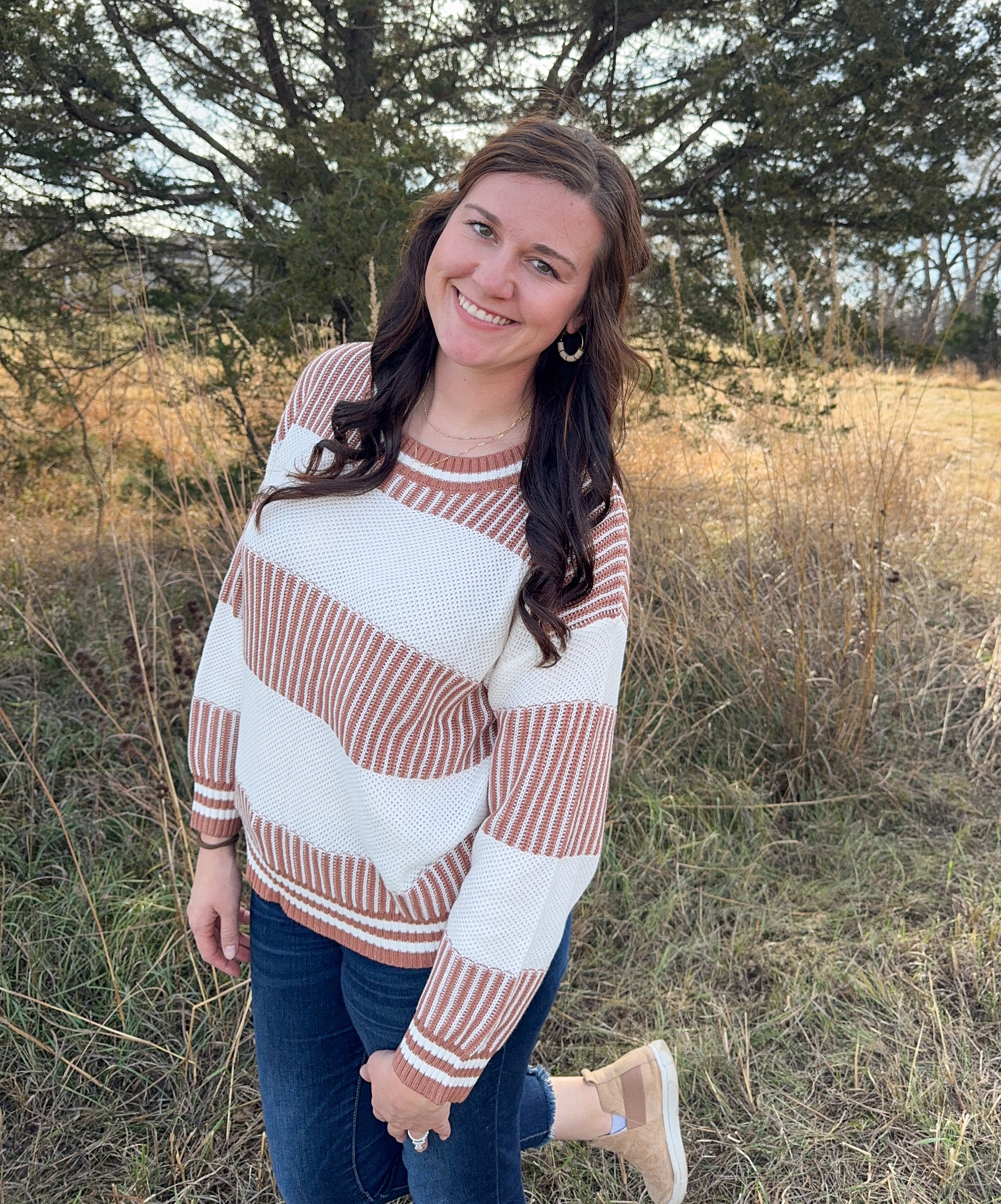 Khaki Two Tone Striped Sweater