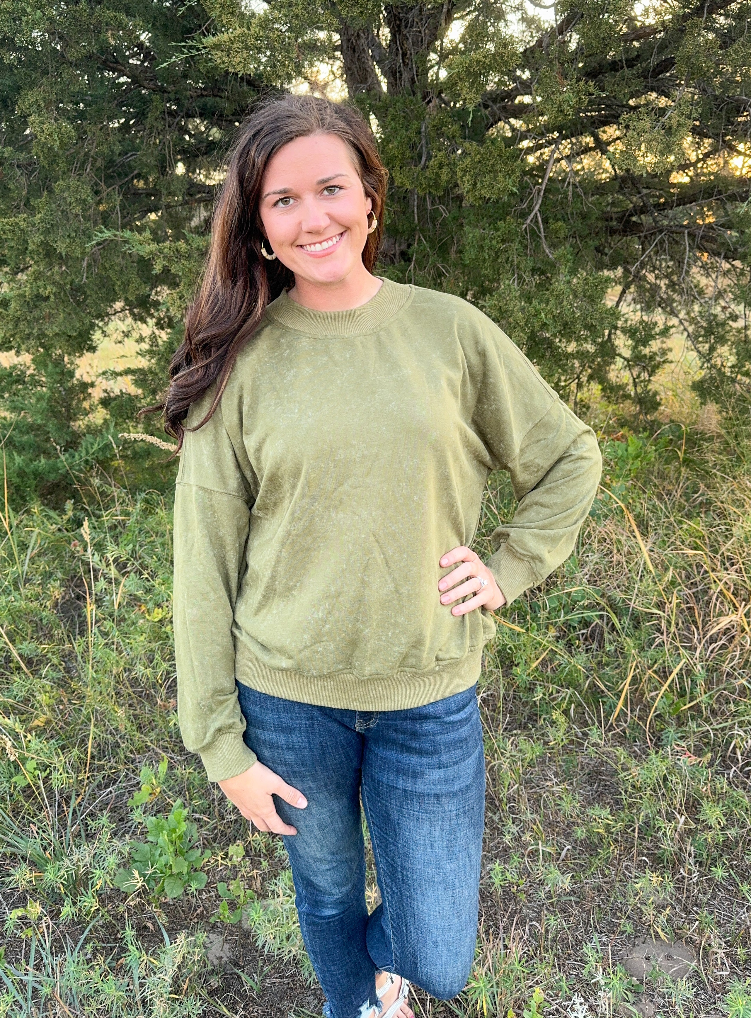 Green Washed Out Long Sleeve Top